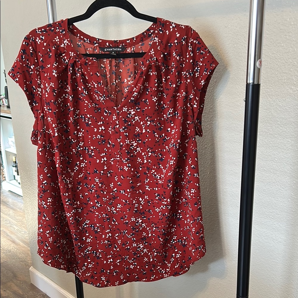 41 Hawthorn Red Floral Short Sleeve Blouse